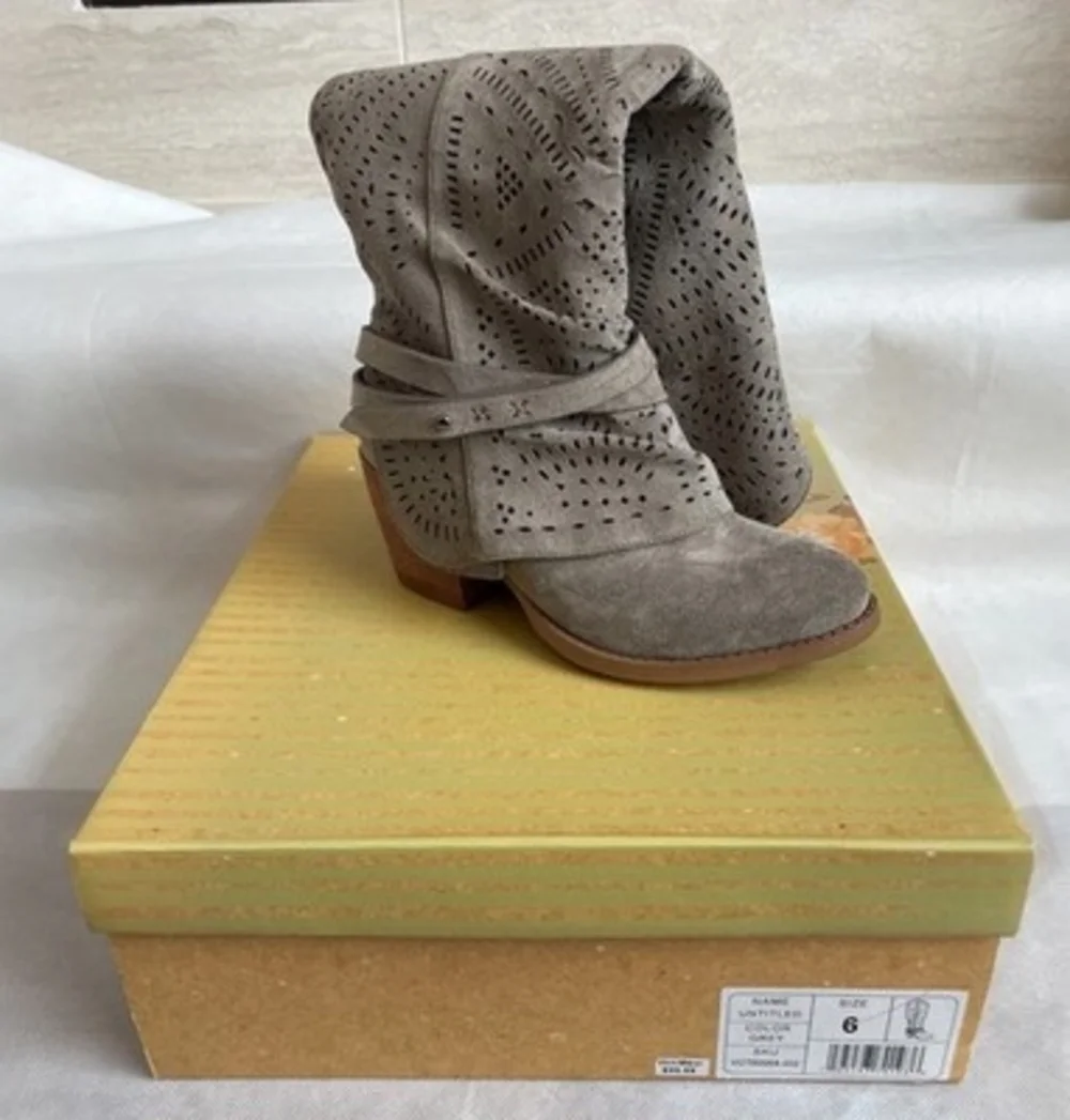 Very G Untitled Grey Faux Suede Laser-Cut Knee High Boot Women's Size 6 NIB